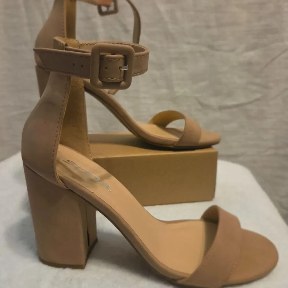 Soda - Women's Tan Sandals/High heels with ankle strap